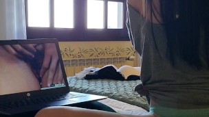 Dirty girl watching porn and masterbating with her electric toothbrush and cums real hard! 