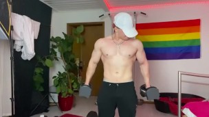 18 year old boy working out at home shirtless 