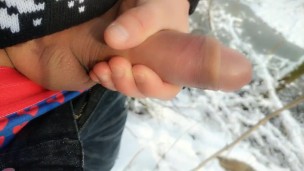 Frozen forest jerk off - Different angles of dick jerking and 2 cumshots