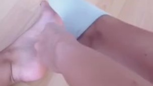My smelly feet in white socke with black nails