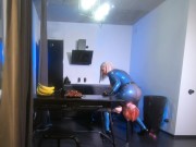 Lesbian strapon suck in latex rubber, curvy Mistress playing with her toy girl, ass worship fetish 12/16