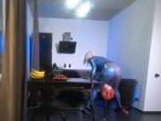 Lesbian strapon suck in latex rubber, curvy Mistress playing with her toy girl, ass worship fetish 15/16