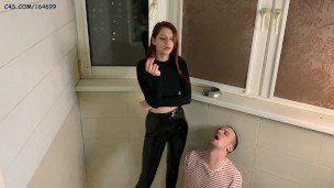 [PREVIEW] Mistress Sofi In Latex Pants Uses Her Human Ashtray While Smoking and Spitting Femdom