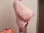 pregman. walk with triplet belly
