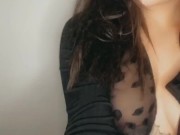 Black lace & a sheer sweater 
