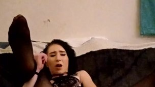 Slutty girl with cat ears playing 