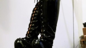 7 Inch Extreme High Heel Stiletto Black PVC Thigh High Boots Fetish Pleaser Shoes