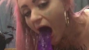 Hot tattoo girl strip tease dildo pussy fuck