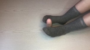 Sockjob with dildo foot fetish