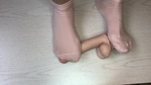Trampling dick and balls with pretty socks 