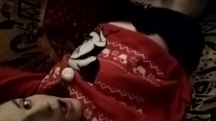 Teasing sissy Lola in her Christmas sweater