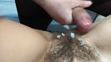 LICKED MY HAIRY PUSSY, FUCKED AND FINISHED A LOT OF CUM ON MY HAIRY PUSSY