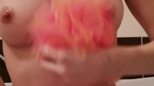 My GF at bathtub washes herself. 