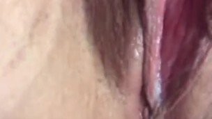 Playing with dildo, creamy pussy