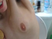 Skinny Crazy White Girl Bathroom Toilet HAIRY Armpits Slutty Pussy PEES A LITTLE BIT ONLY small piss 5/16