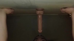 Chubby boy sucks dildo