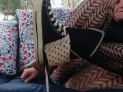 Smokes a cigarette and teases with fishnets and daisy dukes outside 6/16