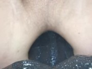 Quick anal dildo ride super close up