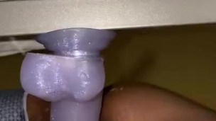 CREAMY FAT pussy dripping while fucking dildo