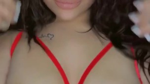 Red lace lingerie bouncing tits 