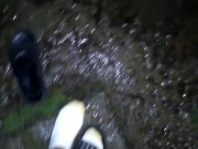 Stepping in puddles with white socks