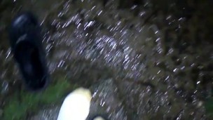 Stepping in puddles with white socks