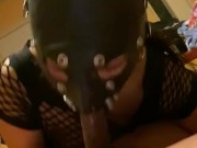Master little mask slut gagging on his bbc  16/16