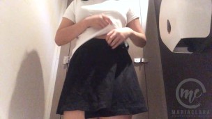 Sneaking Out From Work For A Quick Public Restroom Masturbation Using Vibrator