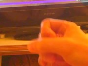 Moaning male cums hard watching porn