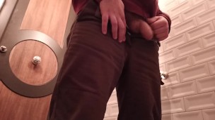 Peeing in a public fancy toilet