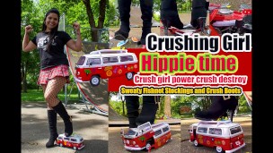 Katis Hippie time boots crush kicked, trampled, smashed, crushed, broken car, crush toy car,toycrush