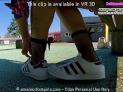 Kati me sweaty adidas Superstars fishnet socks shows you her sweaty insoles and stinky feet shoeplay