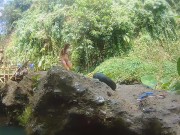 VAGINA FALL public FLASH and PEE #Tourist atraction Waterfall in Jungle 3/16