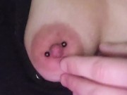 Hot and horny wife rubs clit and nipples wanting to have a huge cock in her pussy  1/16