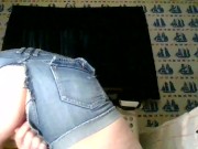 Blonde milf rips jean shorts to masturbate with vibrator 16/16
