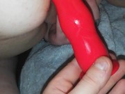 with my girlfriend playing with a dildo