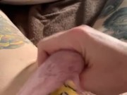 Straight guy in pink lace thong plays with oily cock 13/16