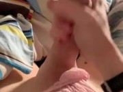 Straight guy in pink lace thong plays with oily cock 5/16