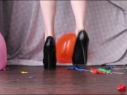 POP BALLOONS WITH FEET IN BLACK HIGH-HEELED SHOES FETISH SKINNY GIRL ASMR 14/16