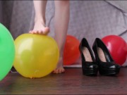 POP BALLOONS WITH FEET IN BLACK HIGH-HEELED SHOES FETISH SKINNY GIRL ASMR 2/16
