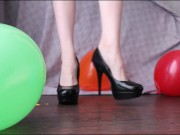 POP BALLOONS WITH FEET IN BLACK HIGH-HEELED SHOES FETISH SKINNY GIRL ASMR 6/16
