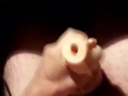 Penetrating fleshlight all the way and cumming