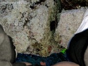 Peeing outside on the frozen grass 13/16