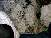 Peeing outside on the frozen grass 14/16