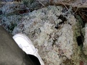Peeing outside on the frozen grass 15/16