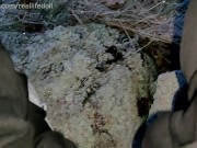 Peeing outside on the frozen grass 4/16