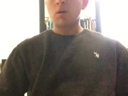 Solo male filling a condom with a huge load of cum. Tattooed man with a tasty big dick 3/16