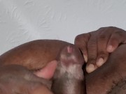 Ebony BHM jerks off. When you cum on camera. LITERALLY. More in fans page. 3/16