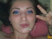 голубоглазая красивая милашка после школы сасёт мой член трахается и получает сперму в рот 15/16