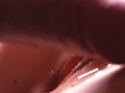 Extremely close-up. Sperm dripping down the pussy